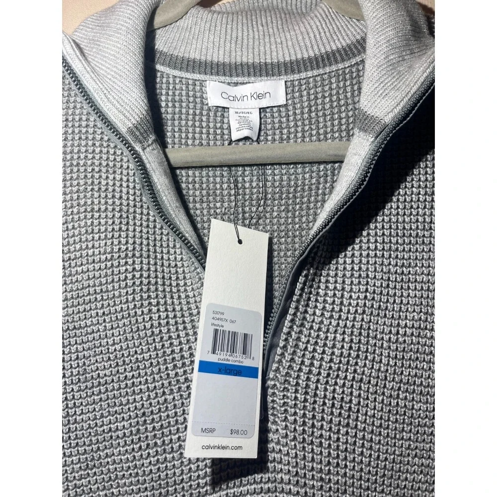 NEW Calvin Klein Mens SZ XL 1/4 Zip Sweater Gray Pullover B14